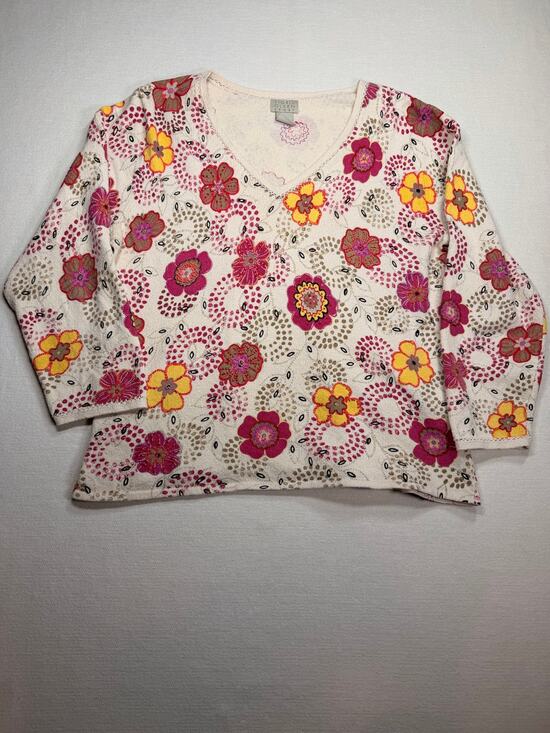 Sigrid Olsen Sport Sweaters - Sigrid Olsen Sport Floral Embroidered Beaded Sweater Top Women L Boho Cottage